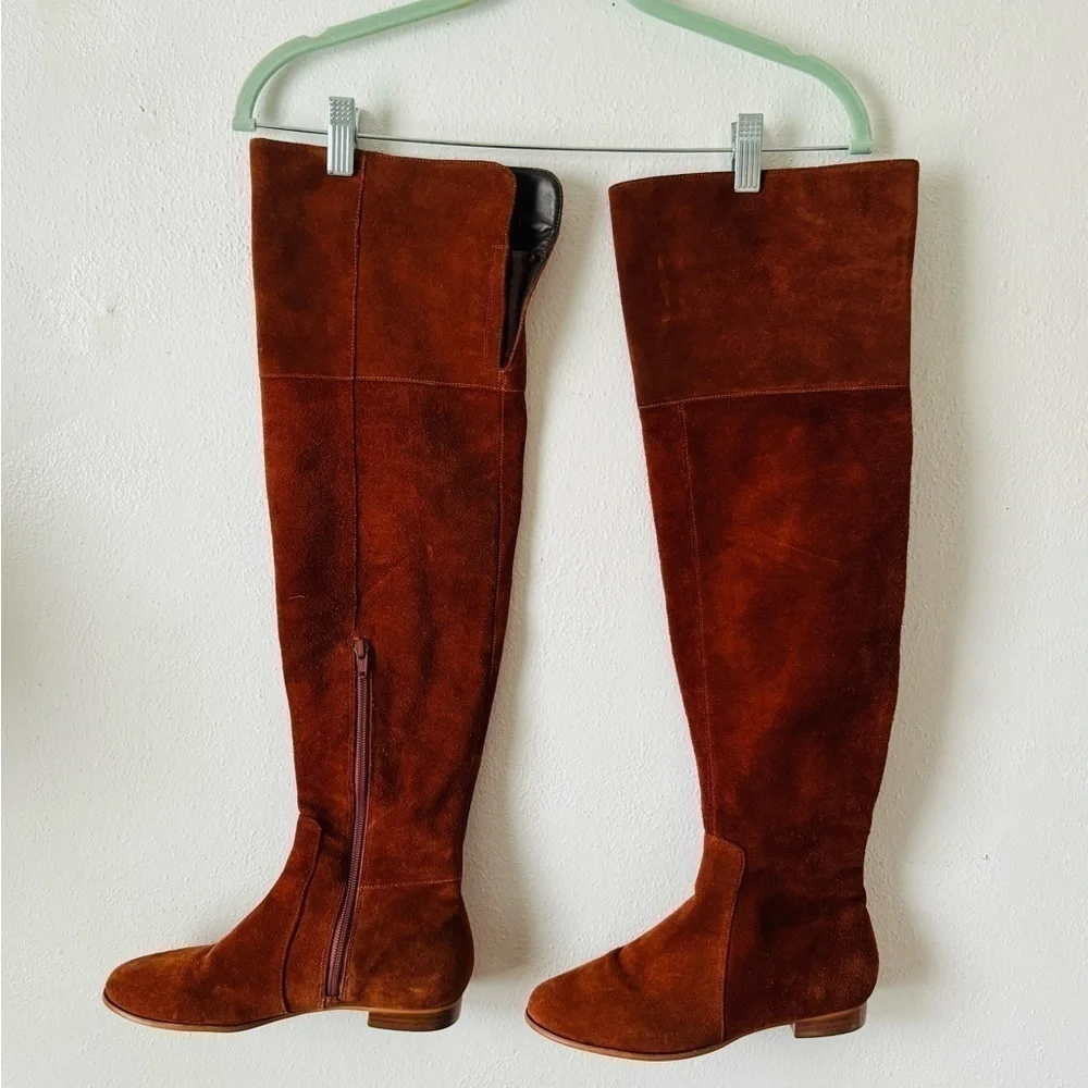 Anthropologie Pyramidis over the knee brown suede leather boots sz